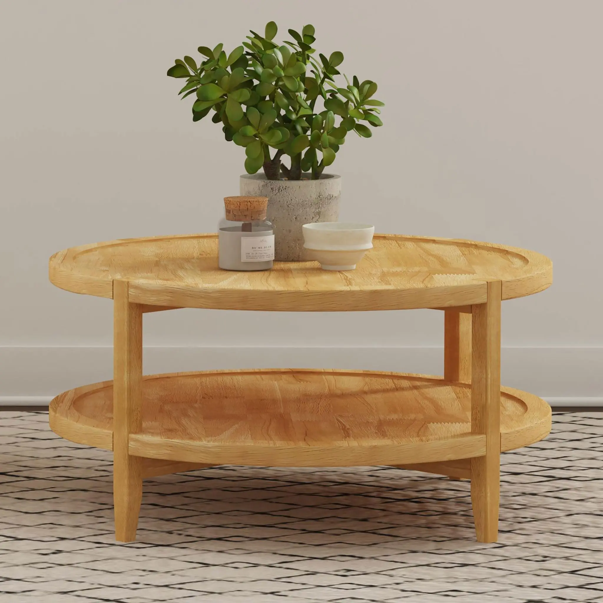 Camillo Round Solid Wood Coffee and End Table Maple Brown