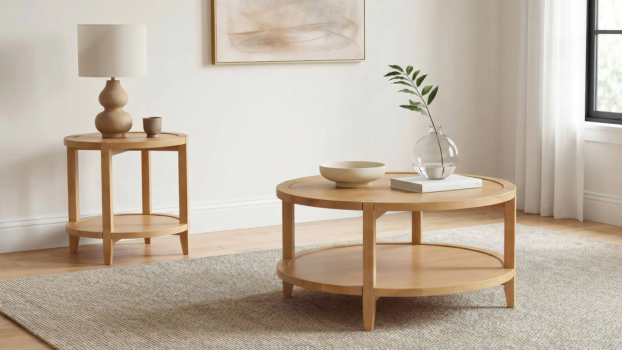 Camillo Round Solid Wood Coffee and End Table Maple Brown - Image 9