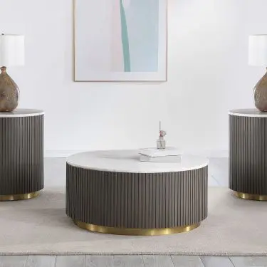 Jason Round White Marble Top Coffee and End Table Set