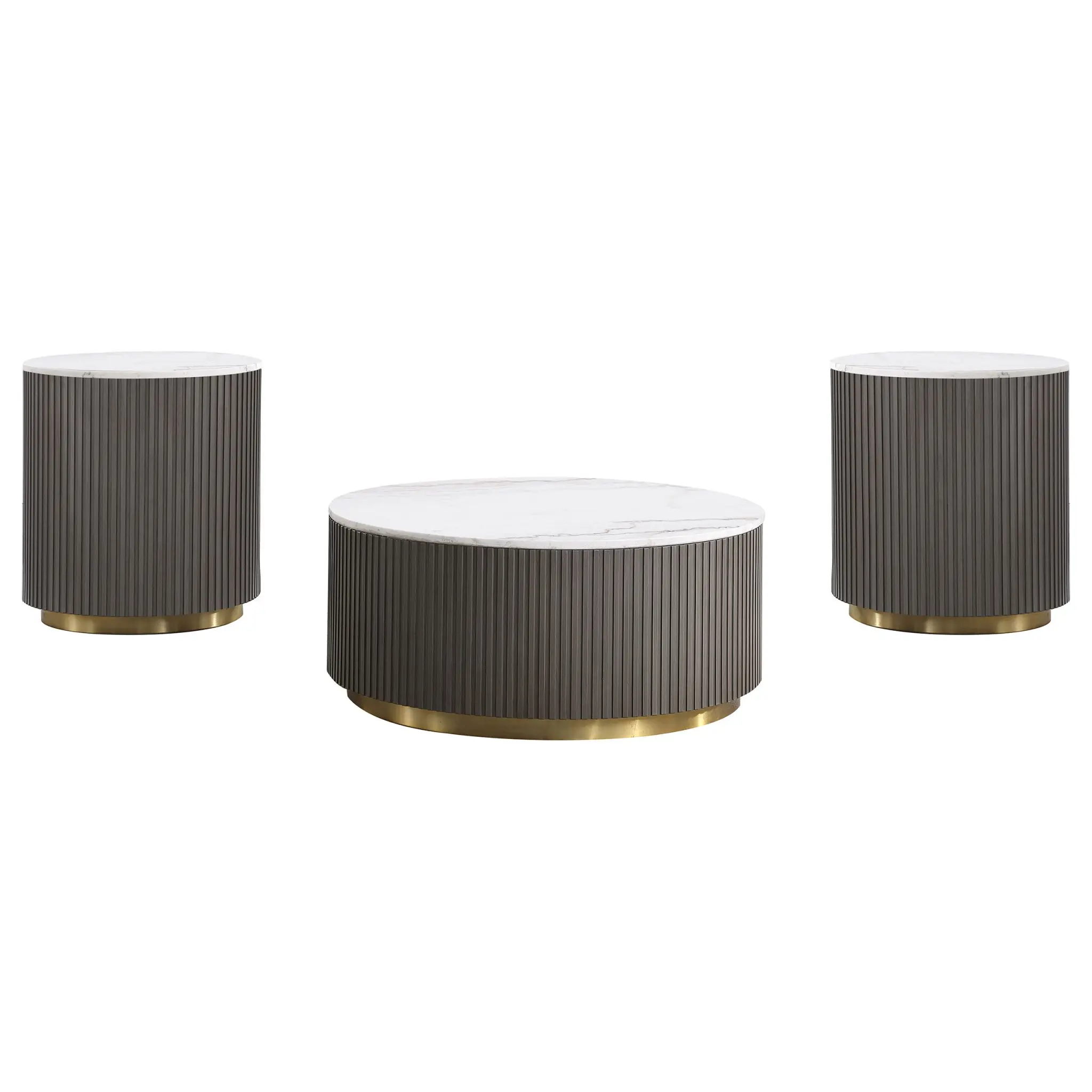 Jason Round White Marble Top Coffee and End Table Set - Image 2