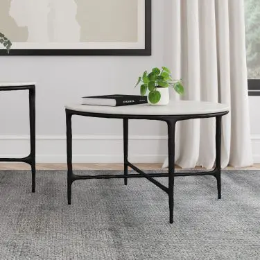 Hermas Round Genuine Marble Top Coffee Table White