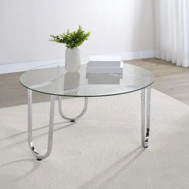 Beller Round Tempered Glass Top Coffee and End Table Chrome