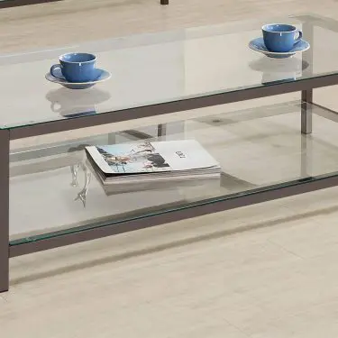 Trini Glass Top Coffee and End Table Black Nickel