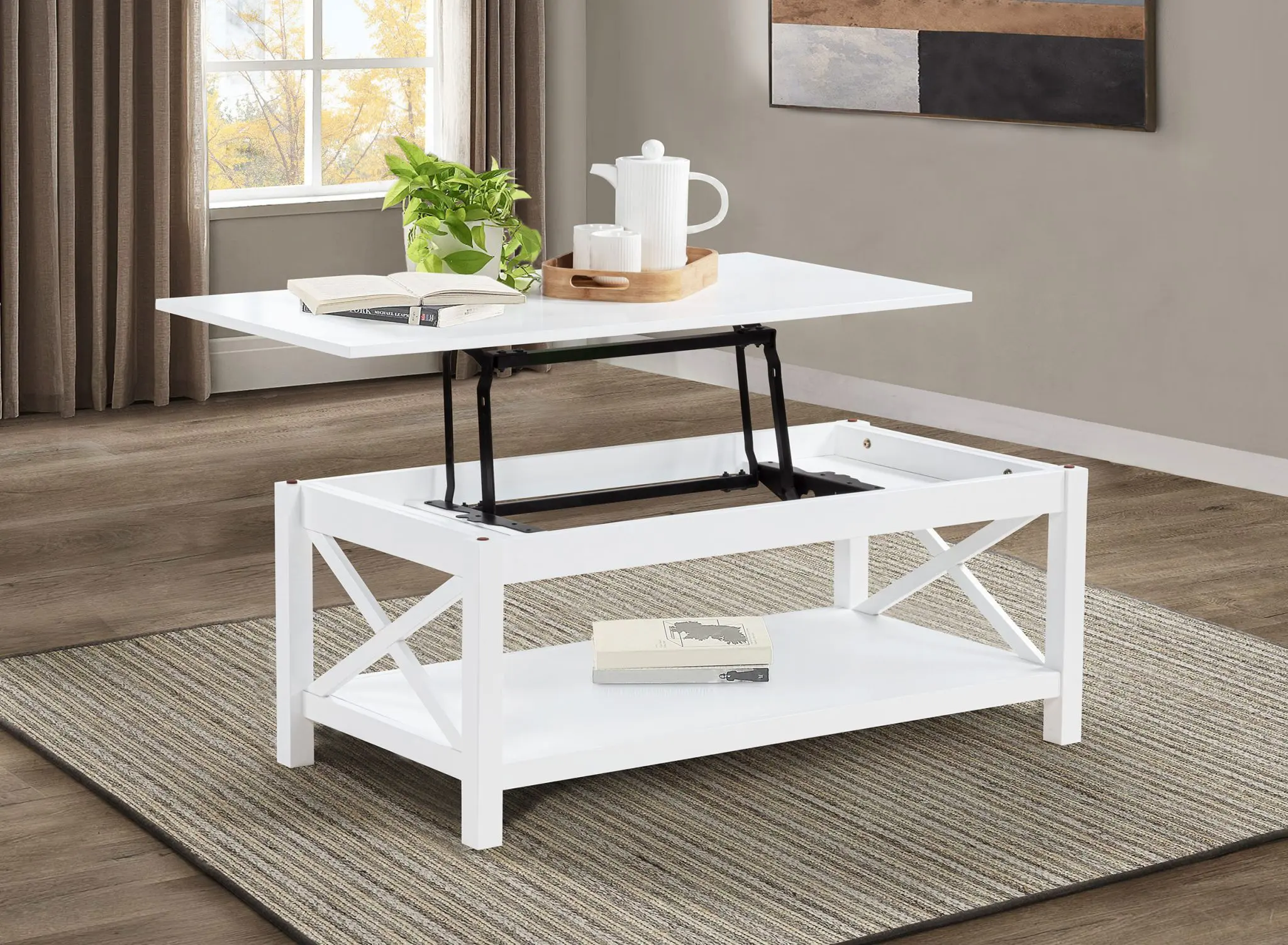 Skyview Lift-Top Coffee and End Table White - Image 2