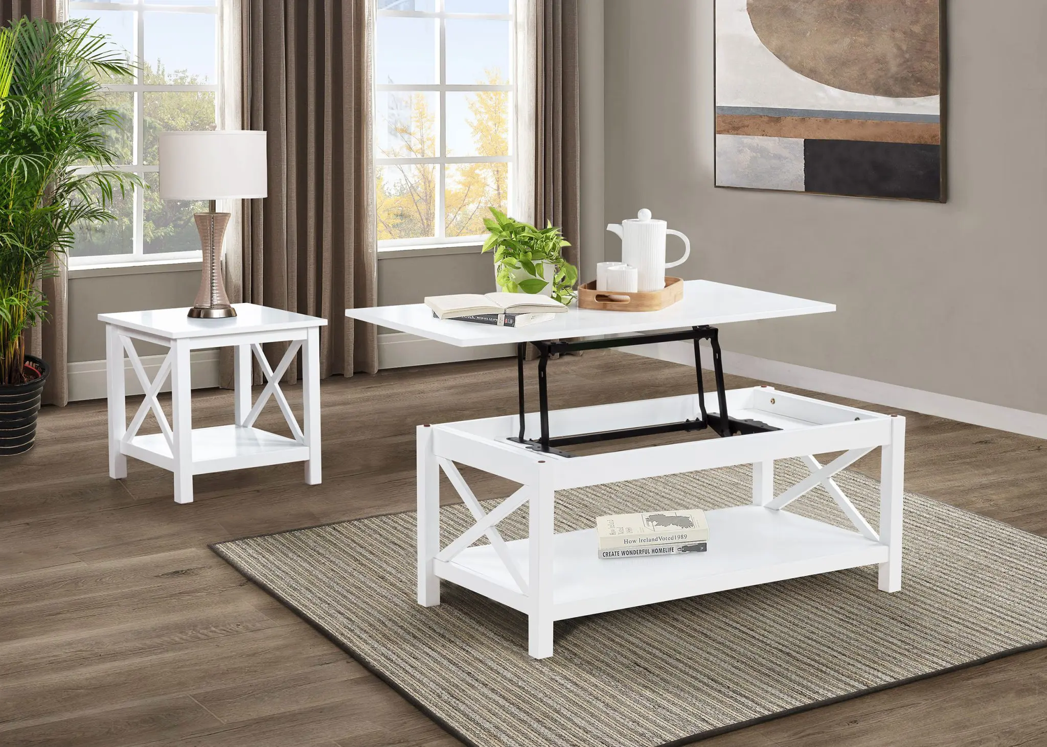 Skyview Lift-Top Coffee and End Table White - Image 11