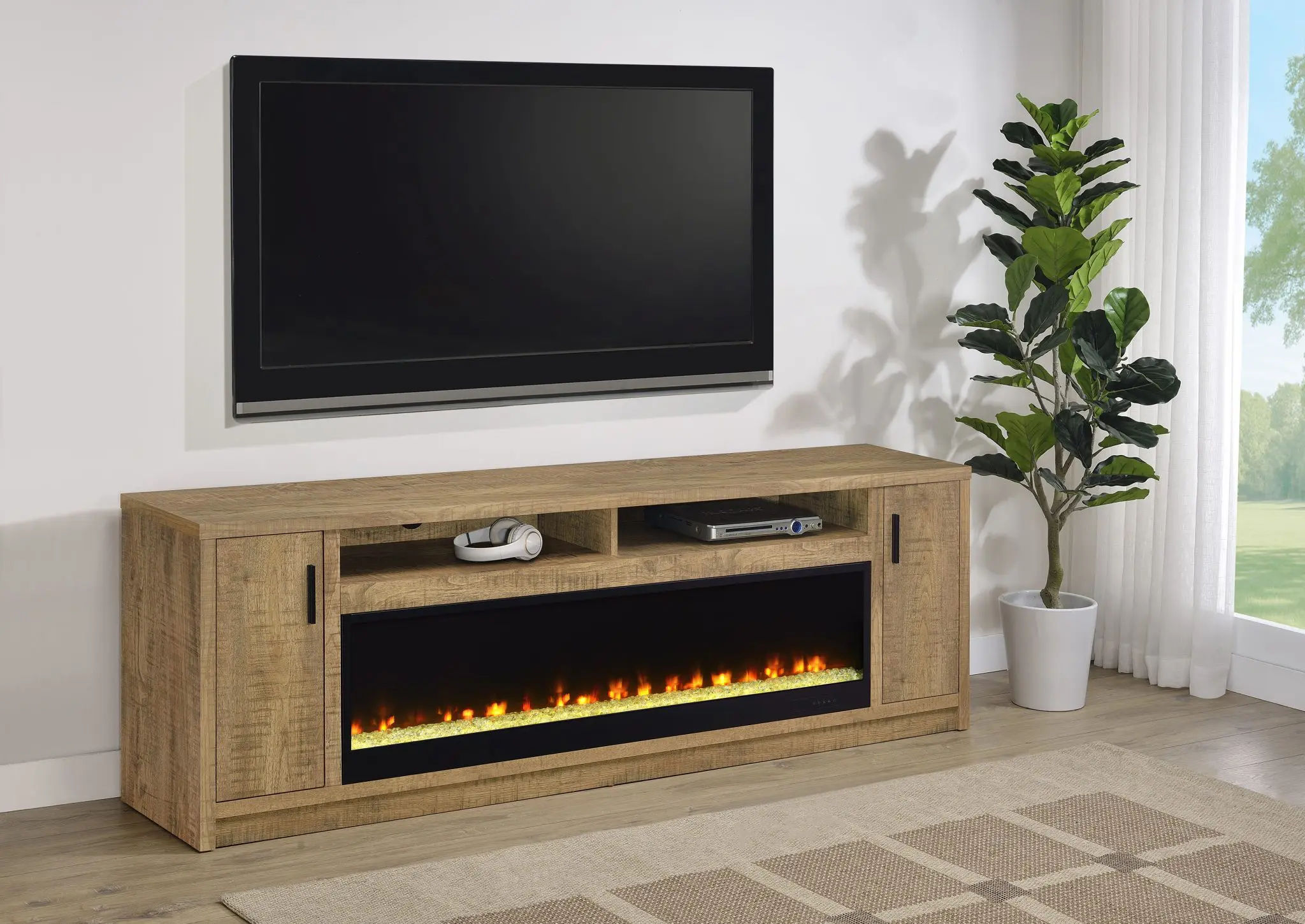 Eddy 79-inch Fireplace TV Stand Black Oak