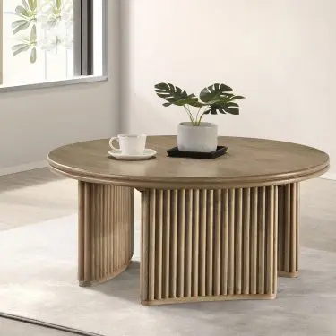 Adina Round Coffee and End Table Distressed Light Brown