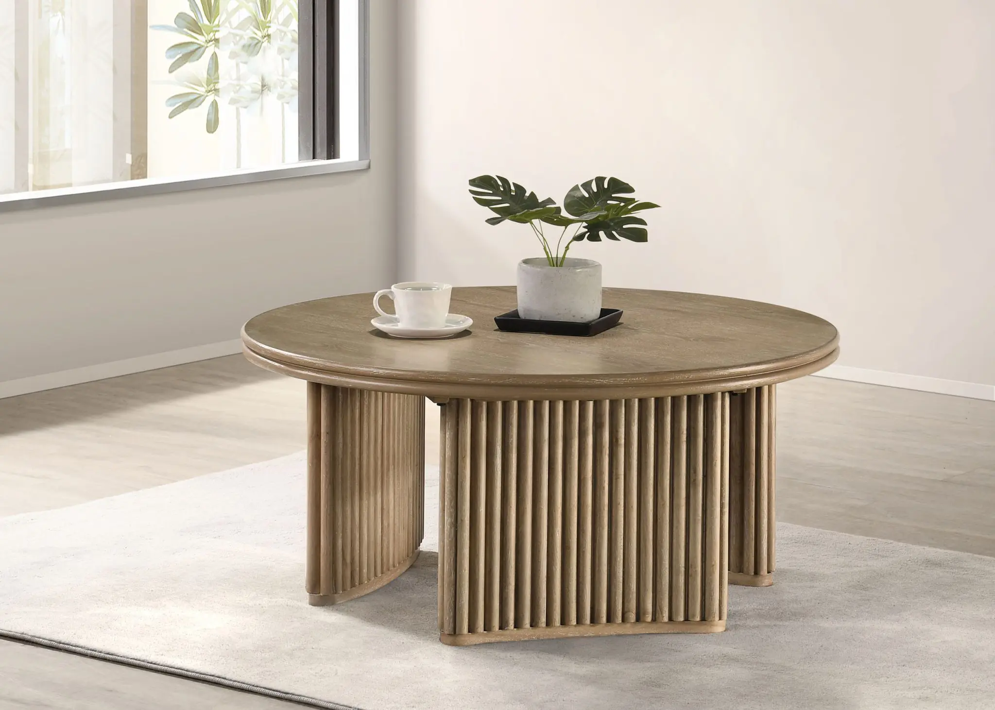 Adina Round Coffee and End Table Distressed Light Brown