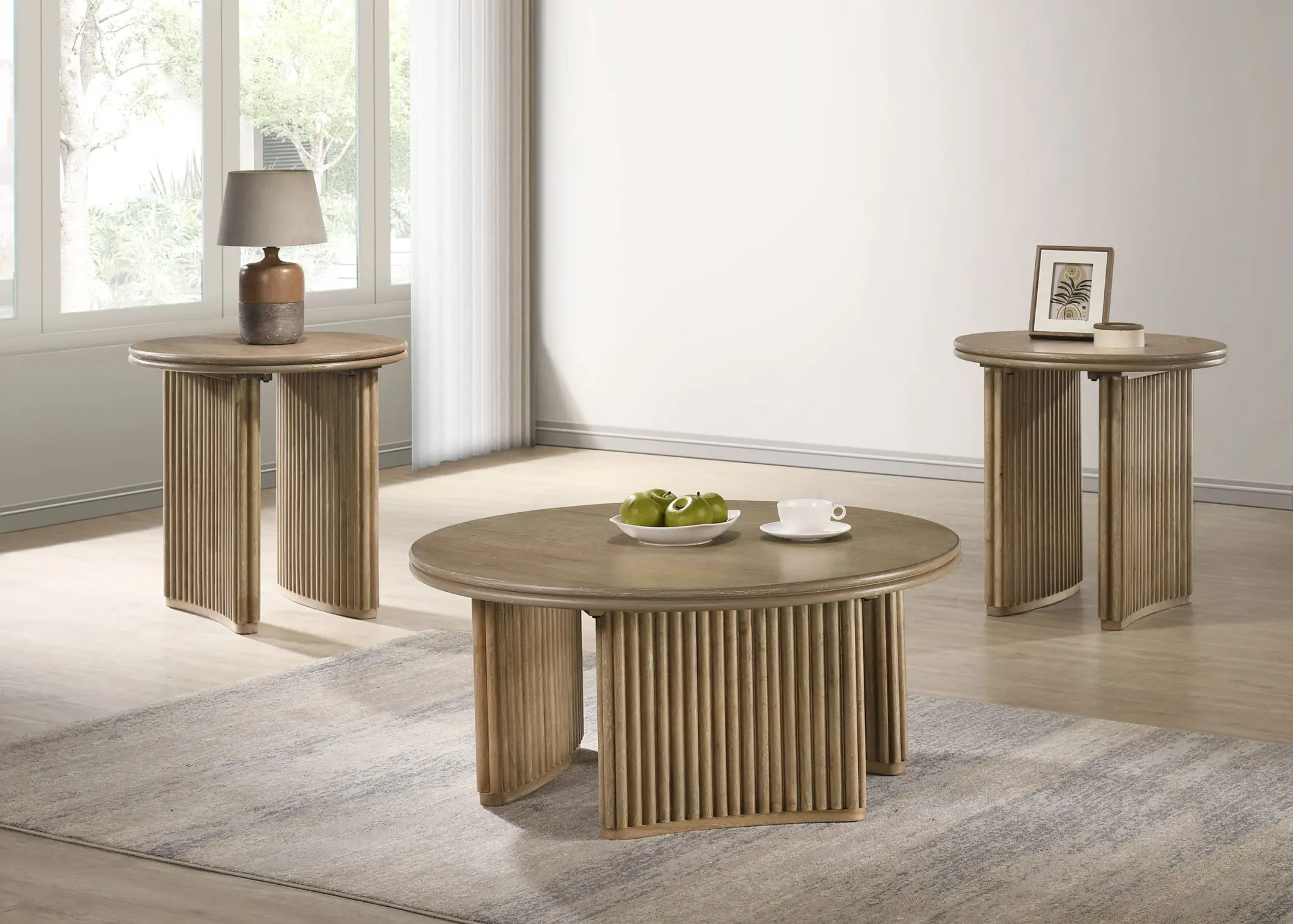 Adina Round Coffee and End Table Distressed Light Brown - Image 8