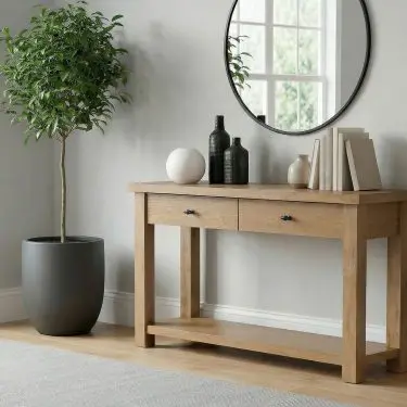 Beasley 2-Drawer Wood Console Table Golden Oak