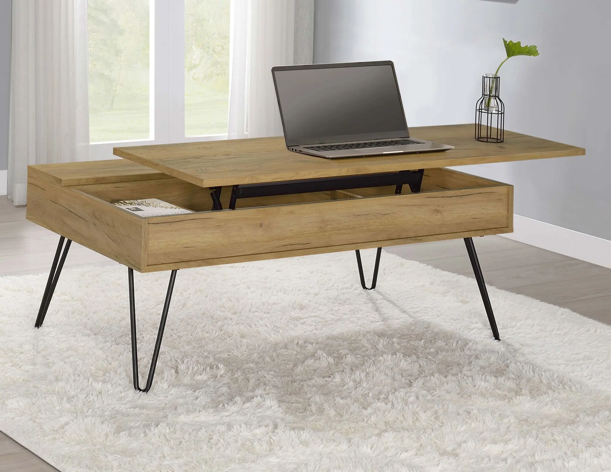 Fanning Lift-Top Coffee and End Table Golden Oak