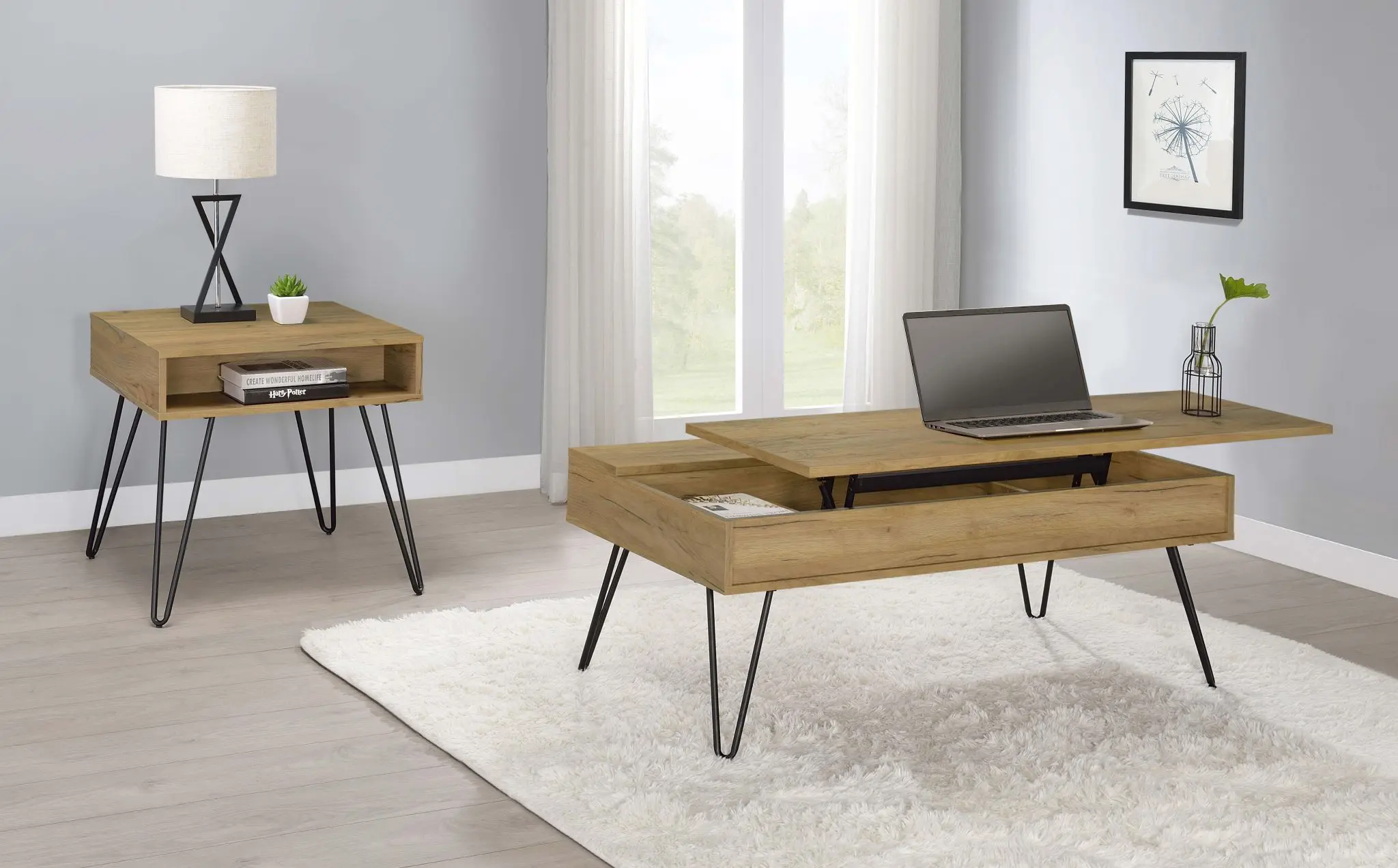 Fanning Lift-Top Coffee and End Table Golden Oak - Image 5
