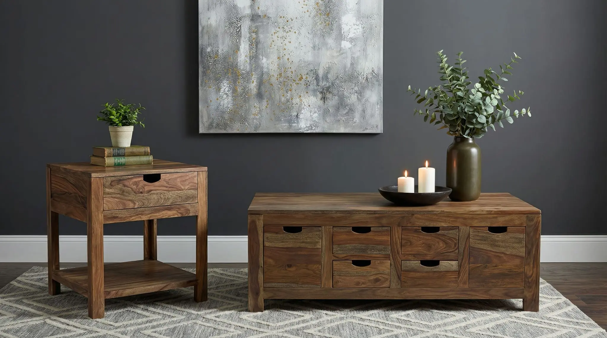 Esther Solid Wood Coffee and End Table Natural Sheesham - Image 11
