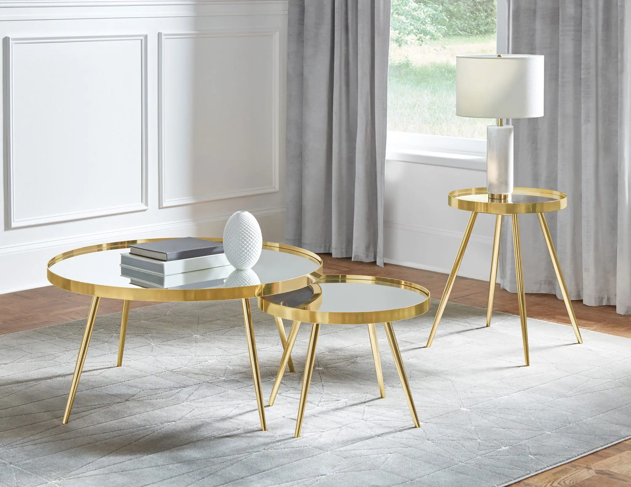 Kaelyn Round Mirror Top End Table Gold - Image 4