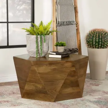 Zalika Hexagonal Solid Mango Wood Coffee Table Natural