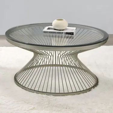 Mandy Round Glass Top Coffee and End Table Satin Grey