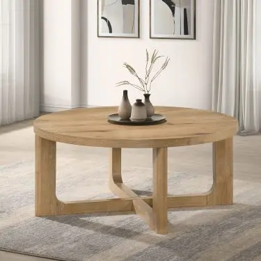 Kessler Round Sculptural Wood Coffee and End Table Light Oak