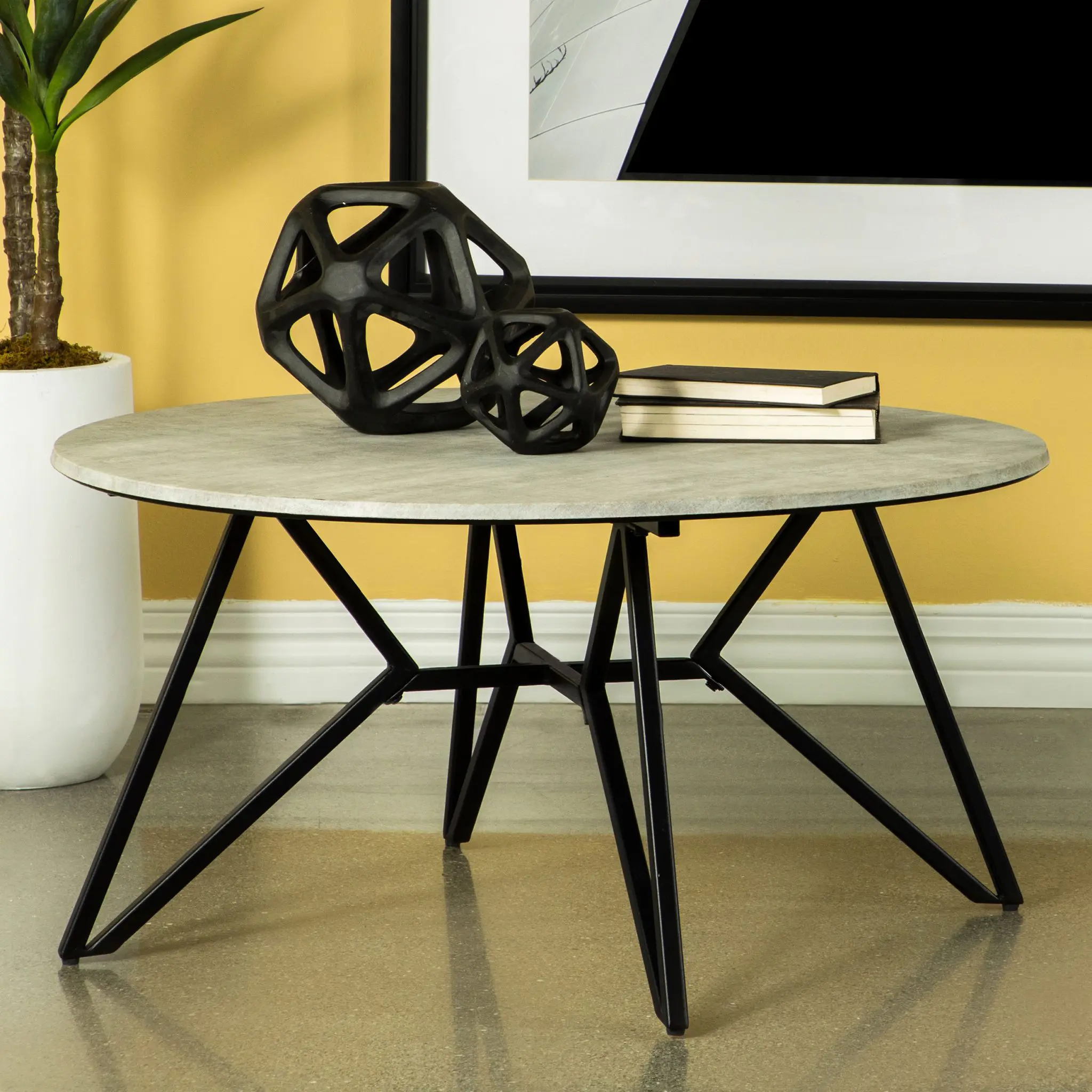 Hadi Round SmartTop Coffee and End Table Cement and Gunmetal