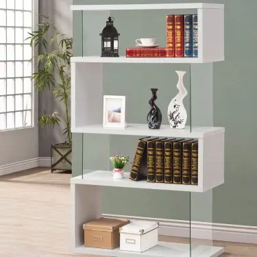 Emelle 63-inch 4-Shelf Glass Panel Bookshelf White