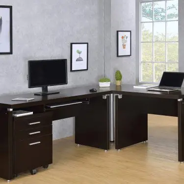 Skylar L-Shape Desk Set with Mobile File Cabinet Cappuccino