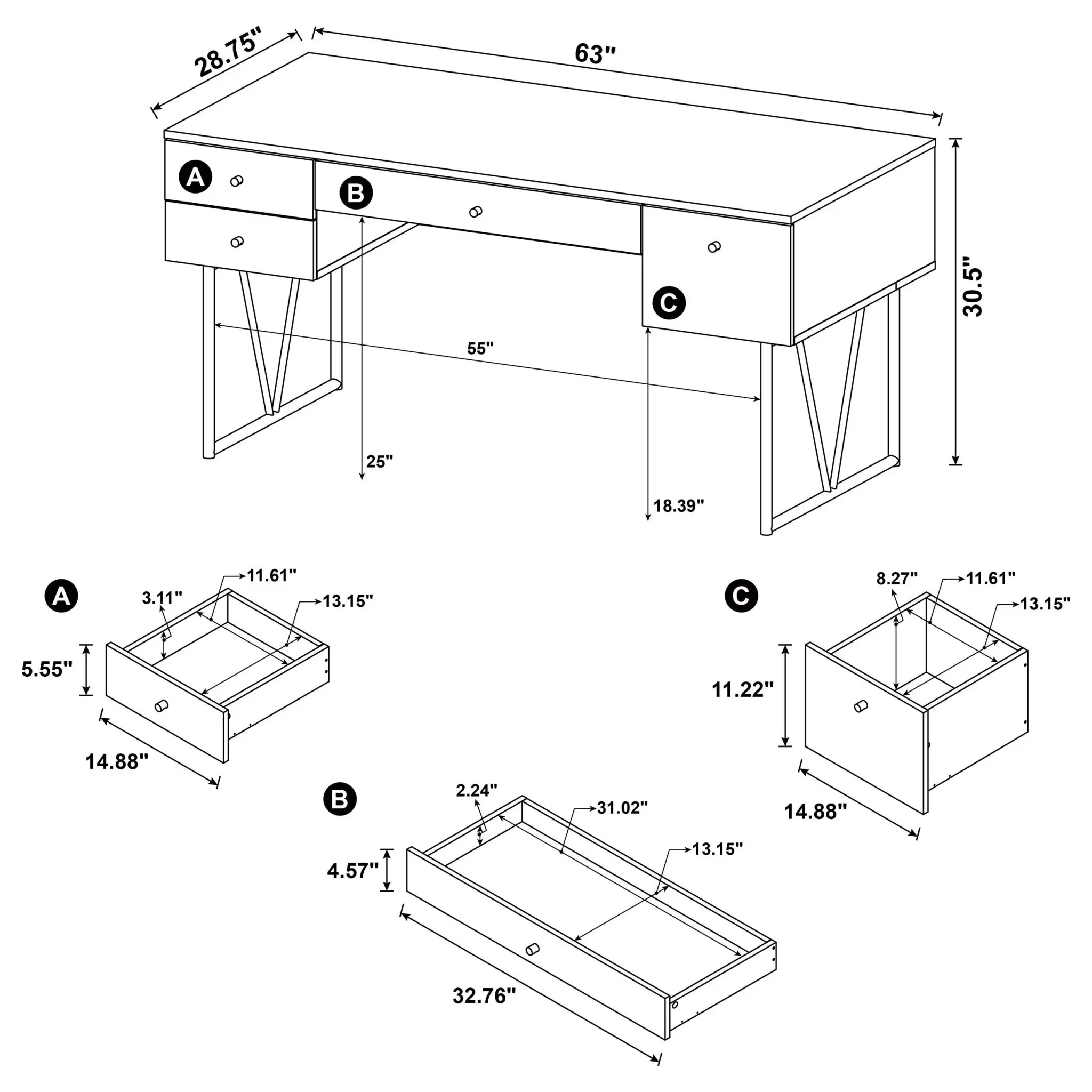 Analiese 63-inch Writing Desk - Image 13