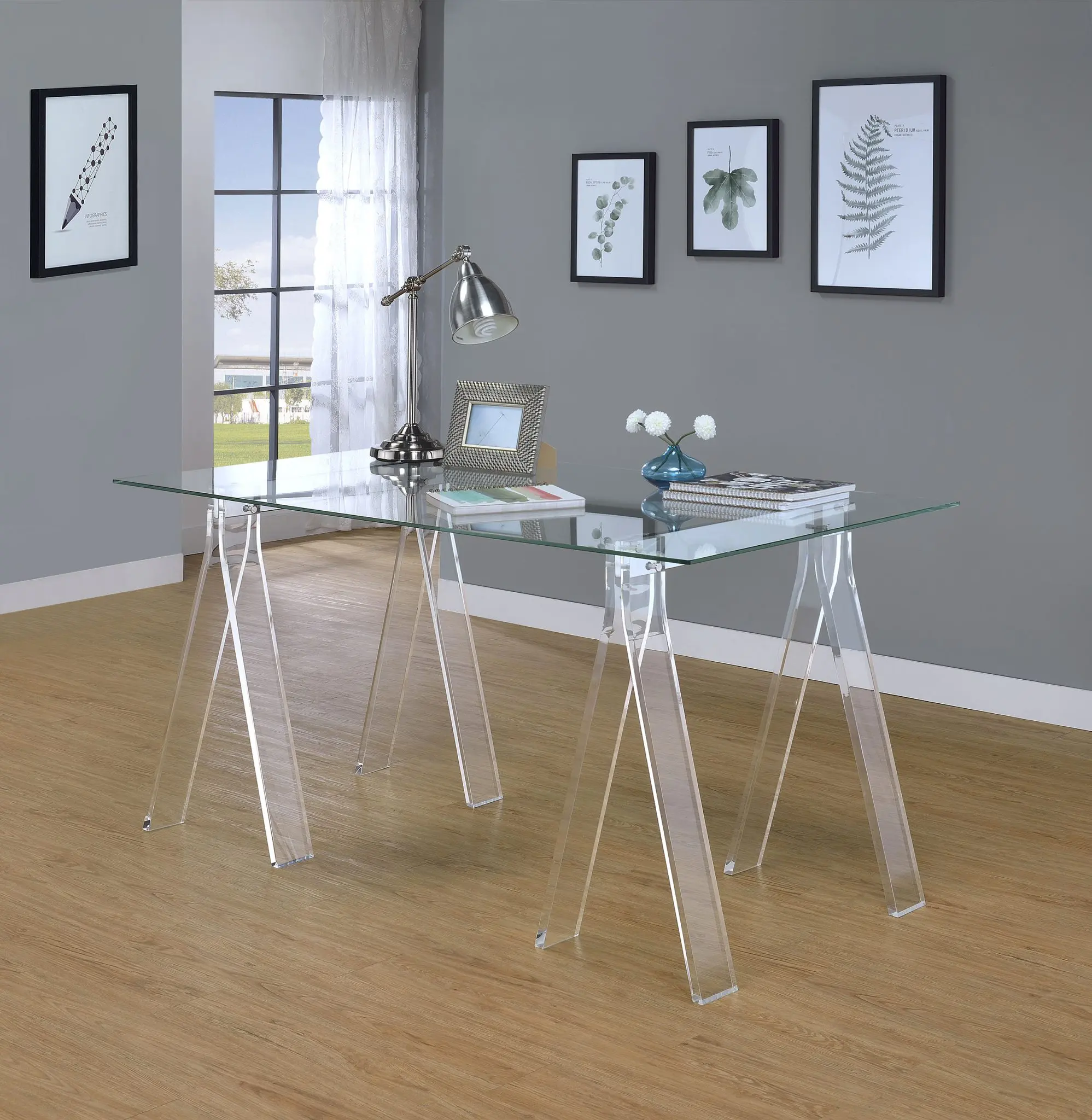 Amaturo 59-inch Glass Top Writing Desk Clear
