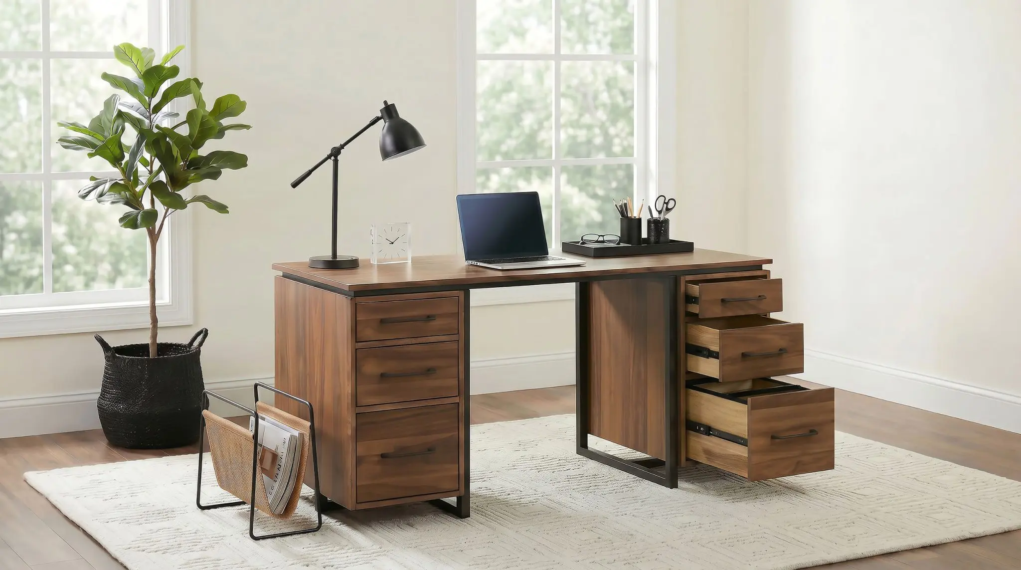 Berhalter 6-Drawer Double Pedestal Desk Walnut - Image 2