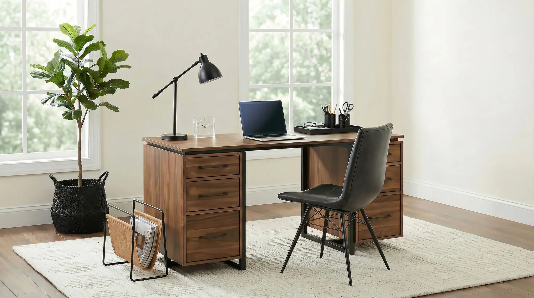 Berhalter 6-Drawer Double Pedestal Desk Walnut - Image 16