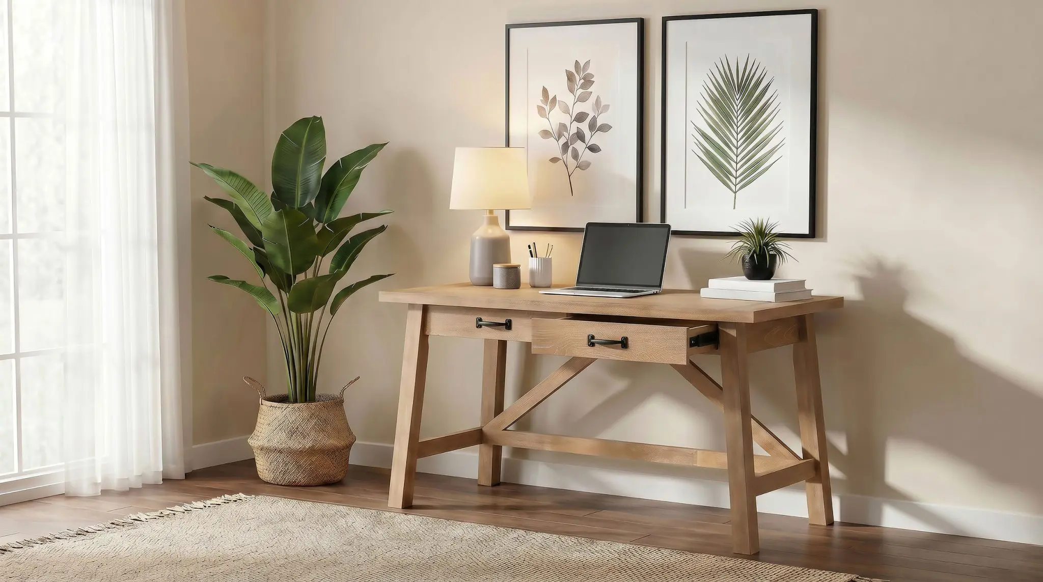 Fabian 54-inch Writing Desk Distressed Light Brown - Image 2