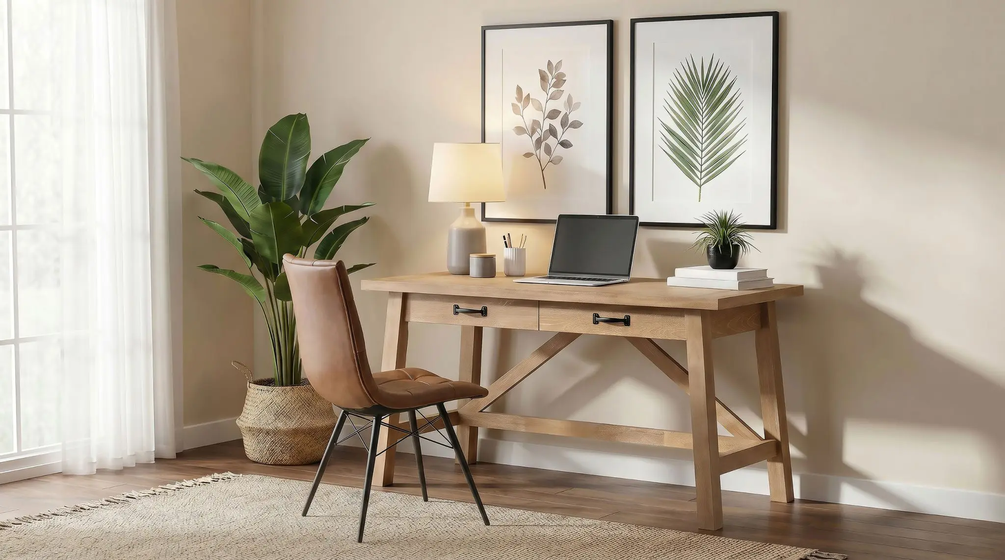 Fabian 54-inch Writing Desk Distressed Light Brown - Image 16