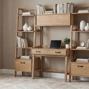 Fabian 4-Piece Desk and Bookshelf Set Distressed Light Brown