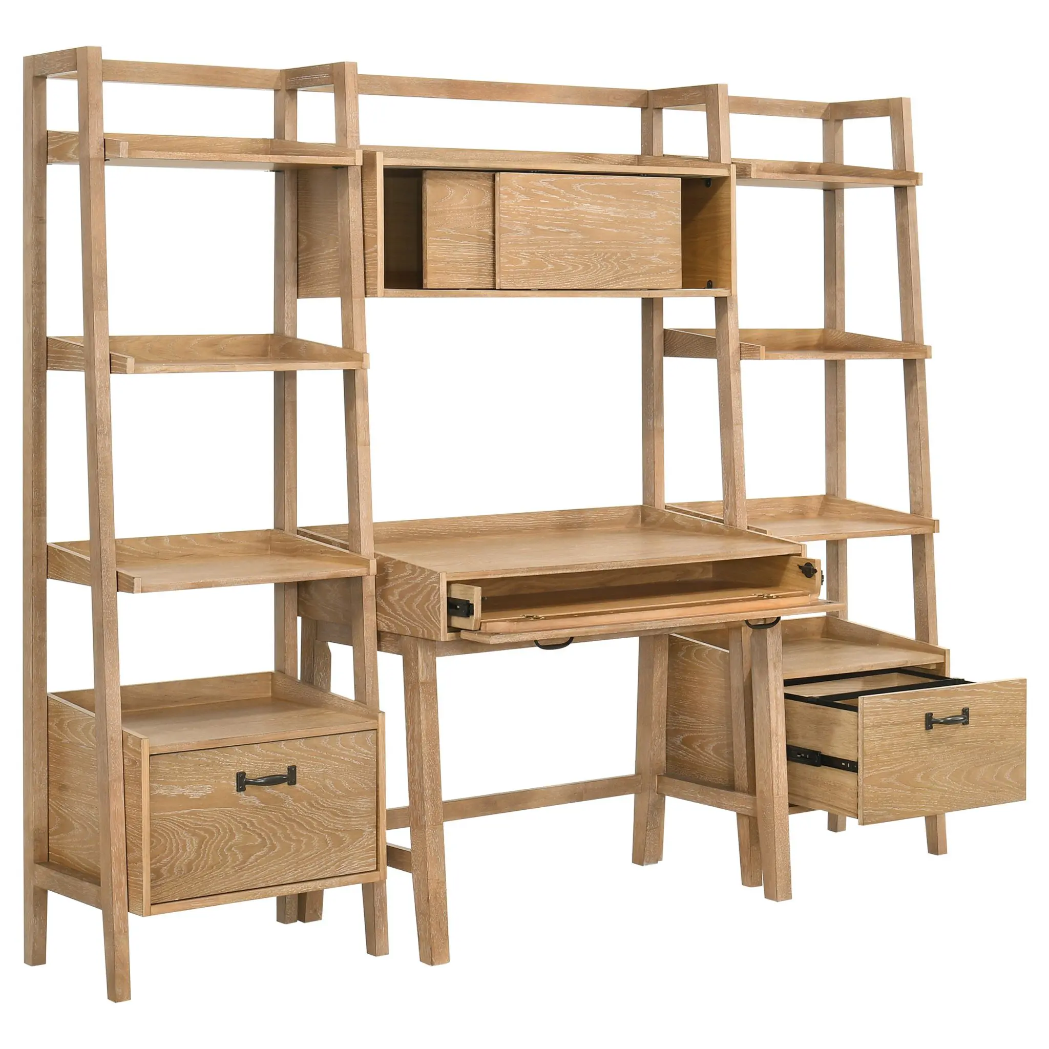 Fabian 4-Piece Desk and Bookshelf Set Distressed Light Brown - Image 4