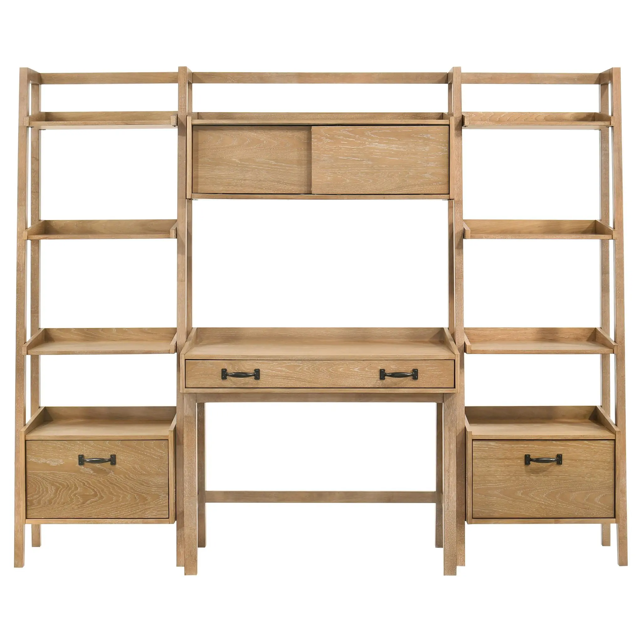 Fabian 4-Piece Desk and Bookshelf Set Distressed Light Brown - Image 5