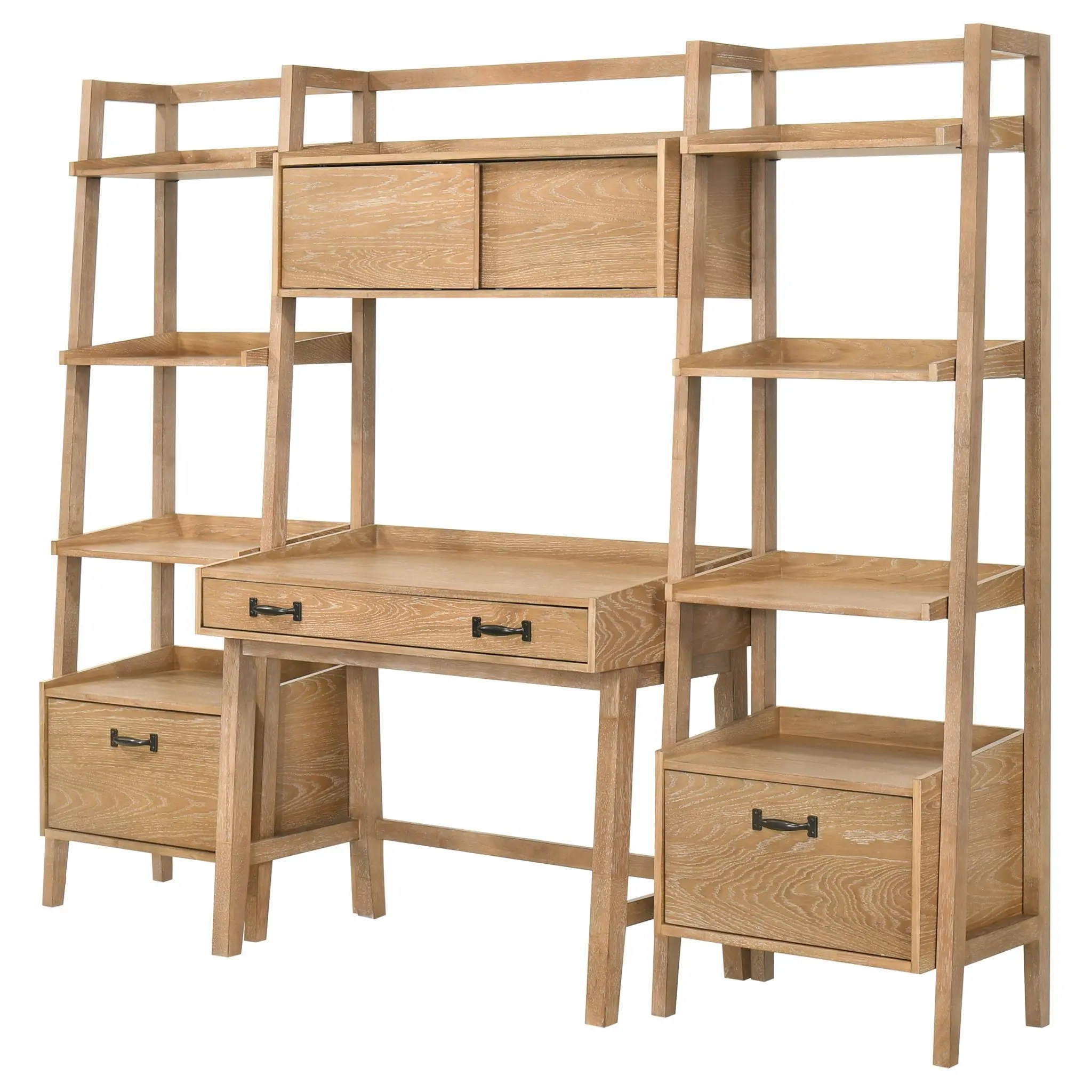 Fabian 4-Piece Desk and Bookshelf Set Distressed Light Brown - Image 6
