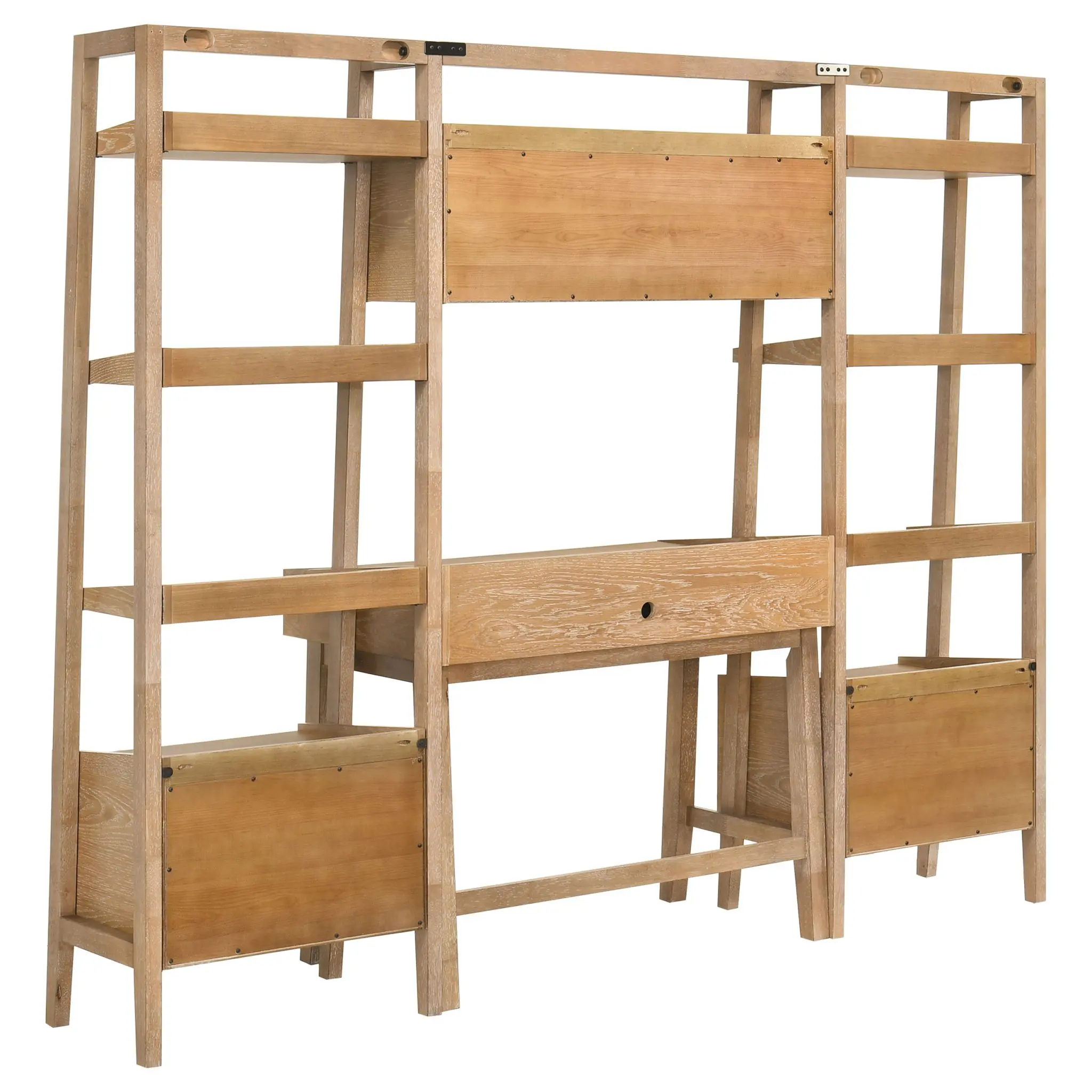 Fabian 4-Piece Desk and Bookshelf Set Distressed Light Brown - Image 8