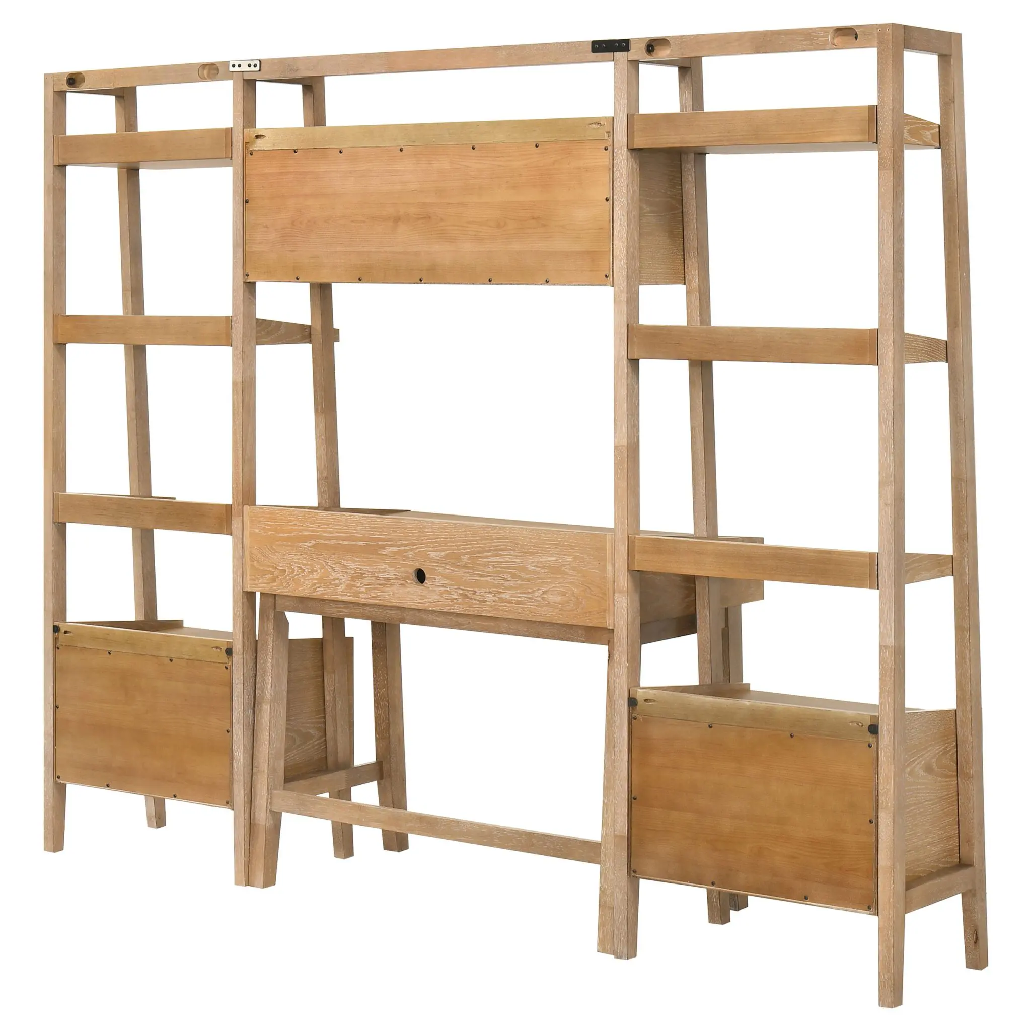 Fabian 4-Piece Desk and Bookshelf Set Distressed Light Brown - Image 10