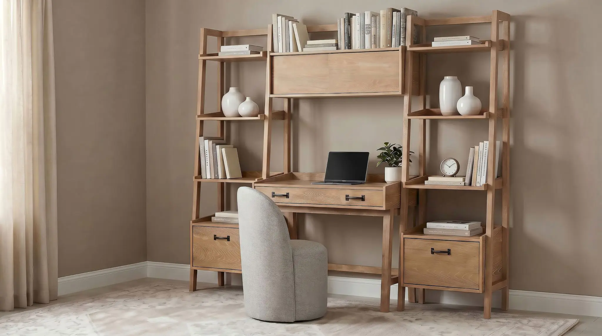 Fabian 4-Piece Desk and Bookshelf Set Distressed Light Brown - Image 14