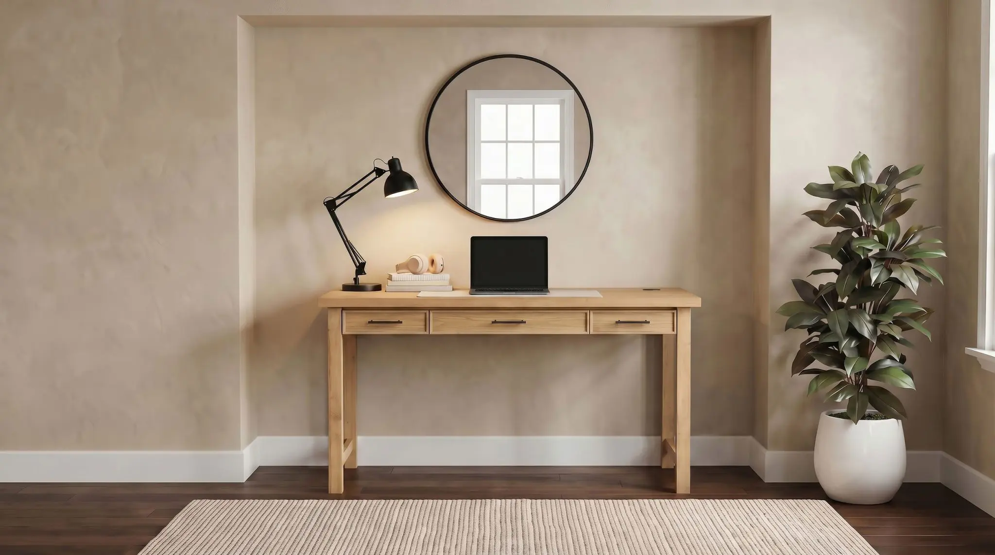 Vermes 55-inch Writing Desk with Power Outlet Light Ash
