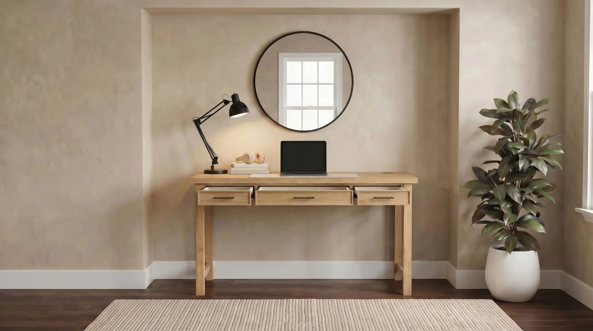Vermes 55-inch Writing Desk with Power Outlet Light Ash - Image 2