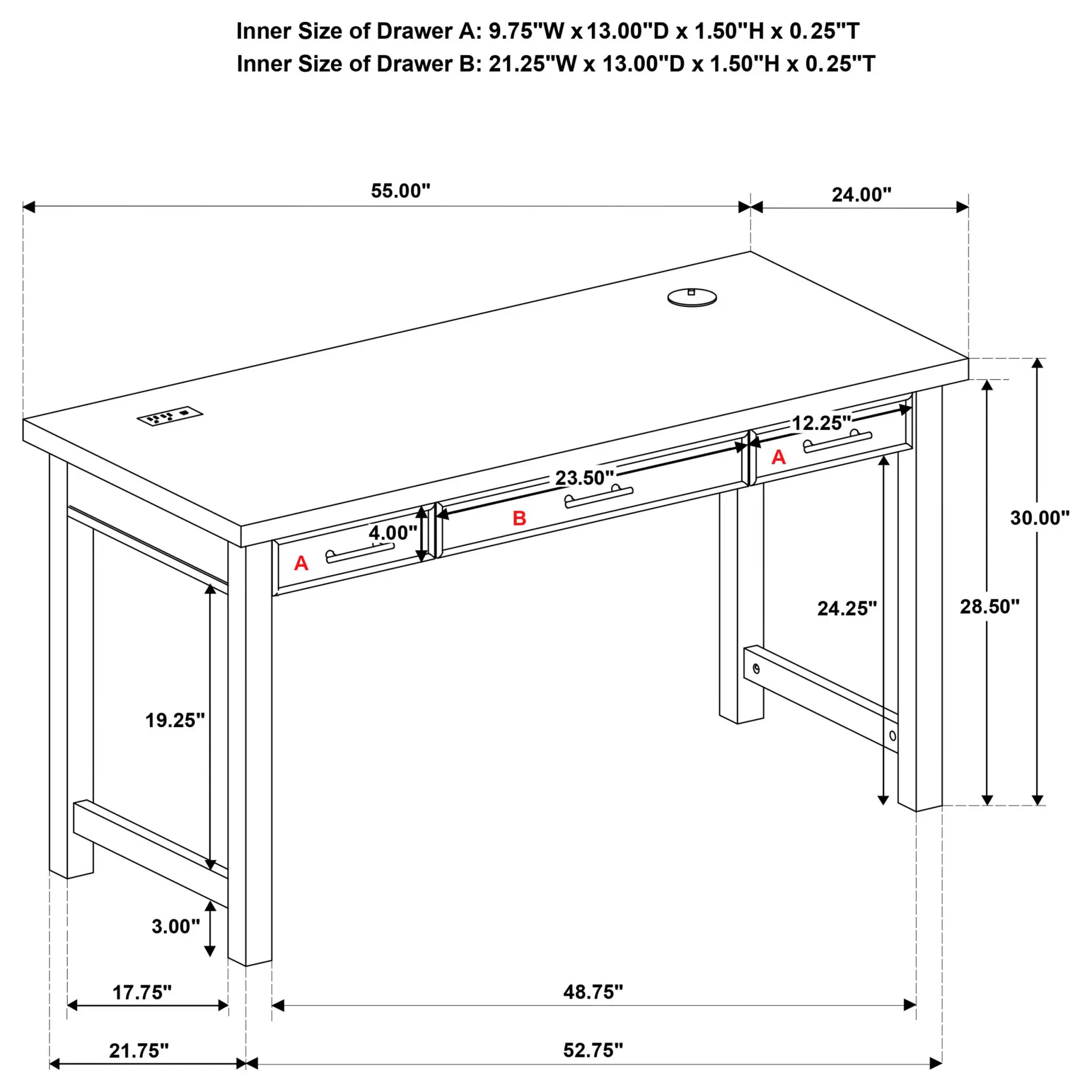 Vermes 55-inch Writing Desk with Power Outlet Light Ash - Image 14