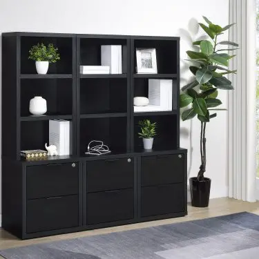 Westpark 3-Shelf Bookcase Set of 3 with USB and Lockable Drawer Black