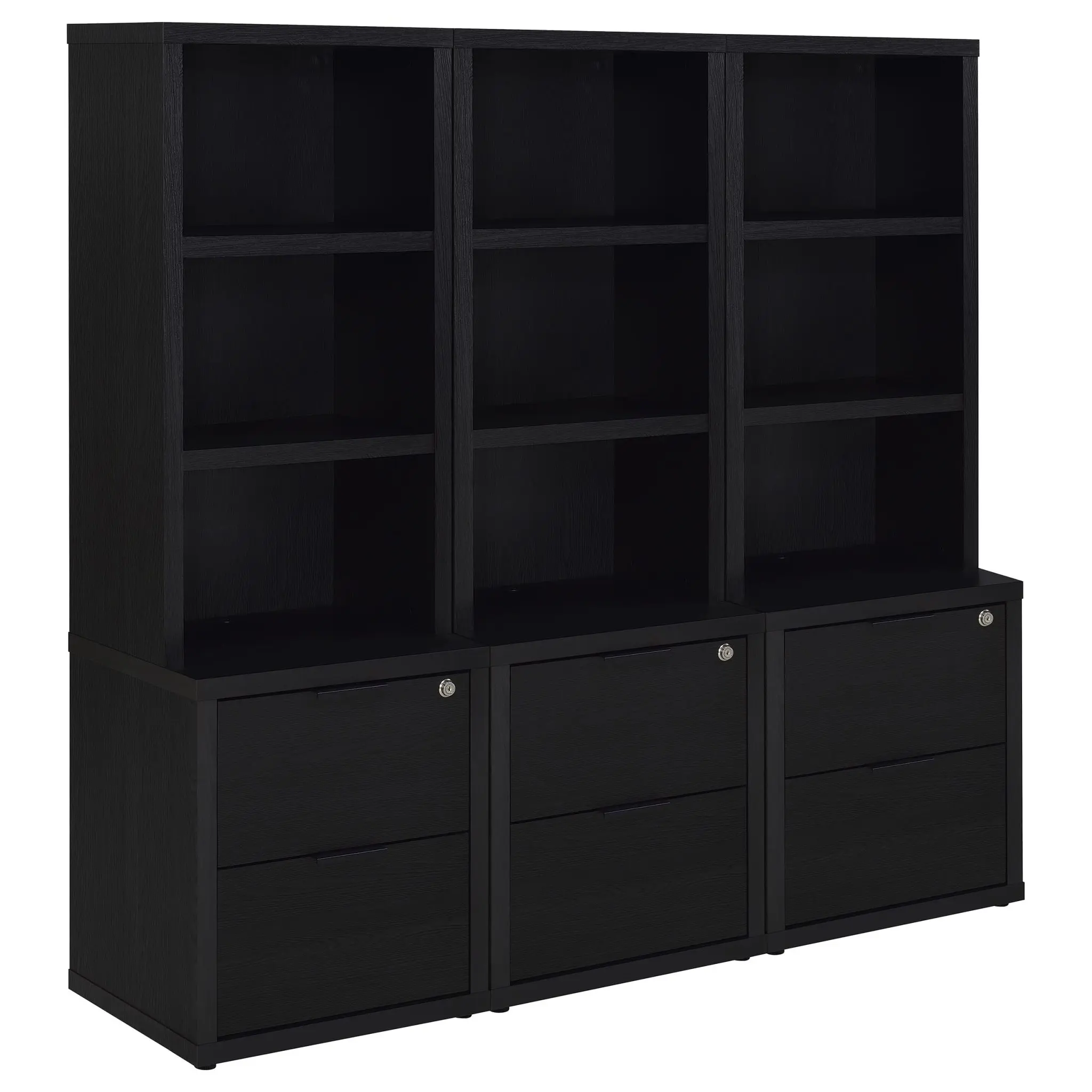 Westpark 3-Shelf Bookcase Set of 3 with USB and Lockable Drawer Black - Image 2