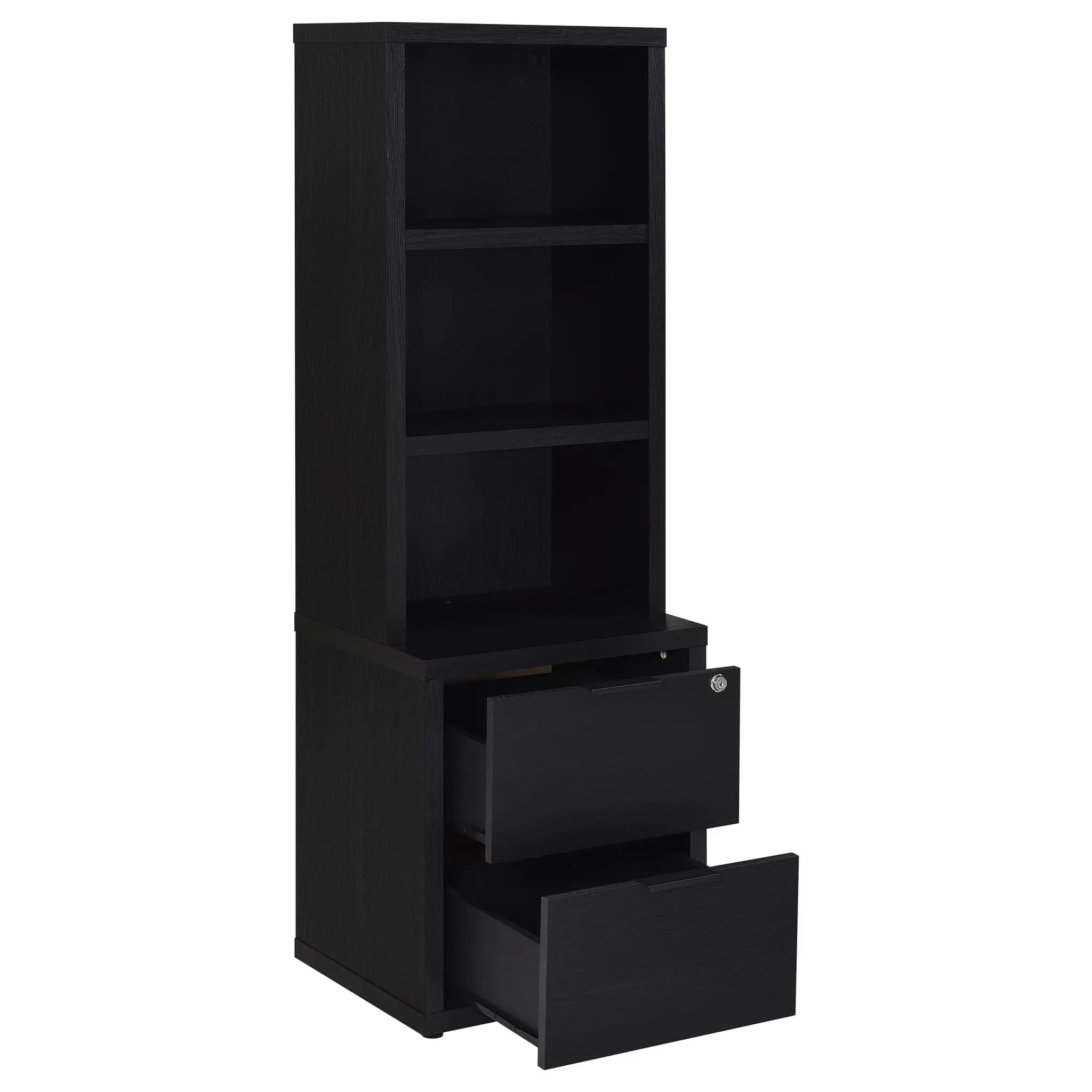 Westpark 3-Shelf Bookcase Set of 3 with USB and Lockable Drawer Black - Image 4