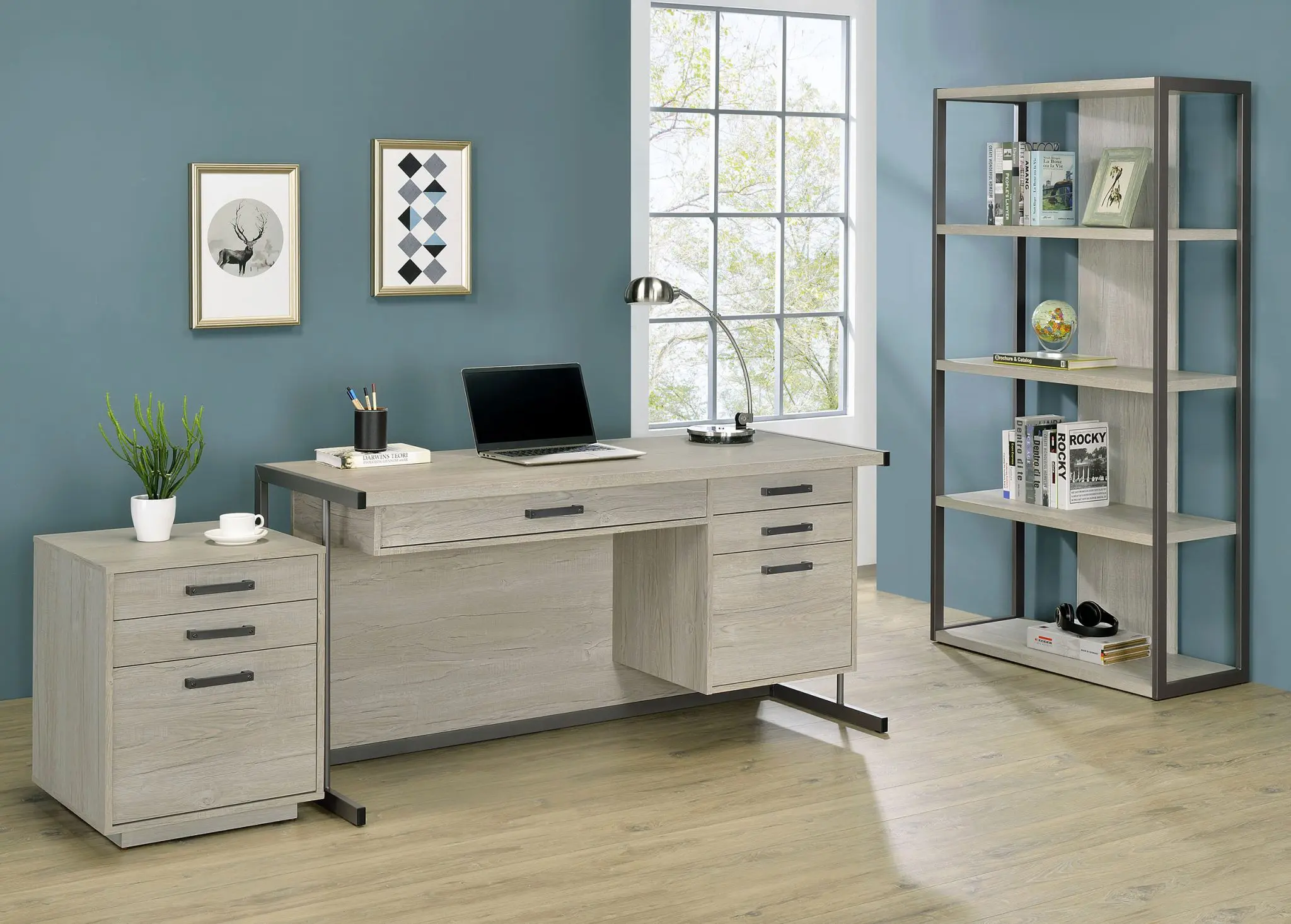 Loomis 72-inch 4-Shelf Bookshelf Whitewashed Grey - Image 12
