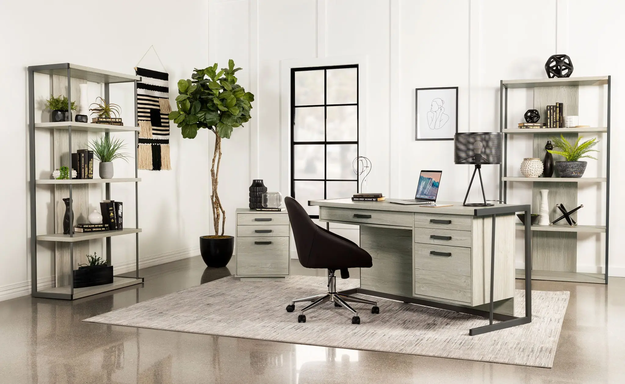 Loomis 72-inch 4-Shelf Bookshelf Whitewashed Grey - Image 13