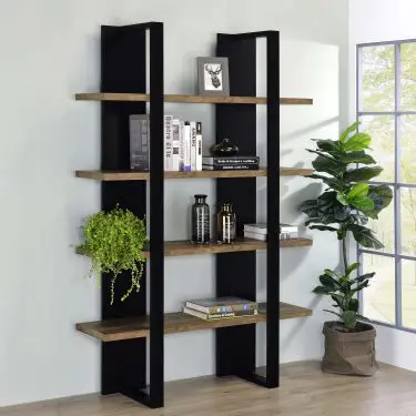 Danbrook 71-inch 4-Shelf Bookshelf Black and Aged Walnut