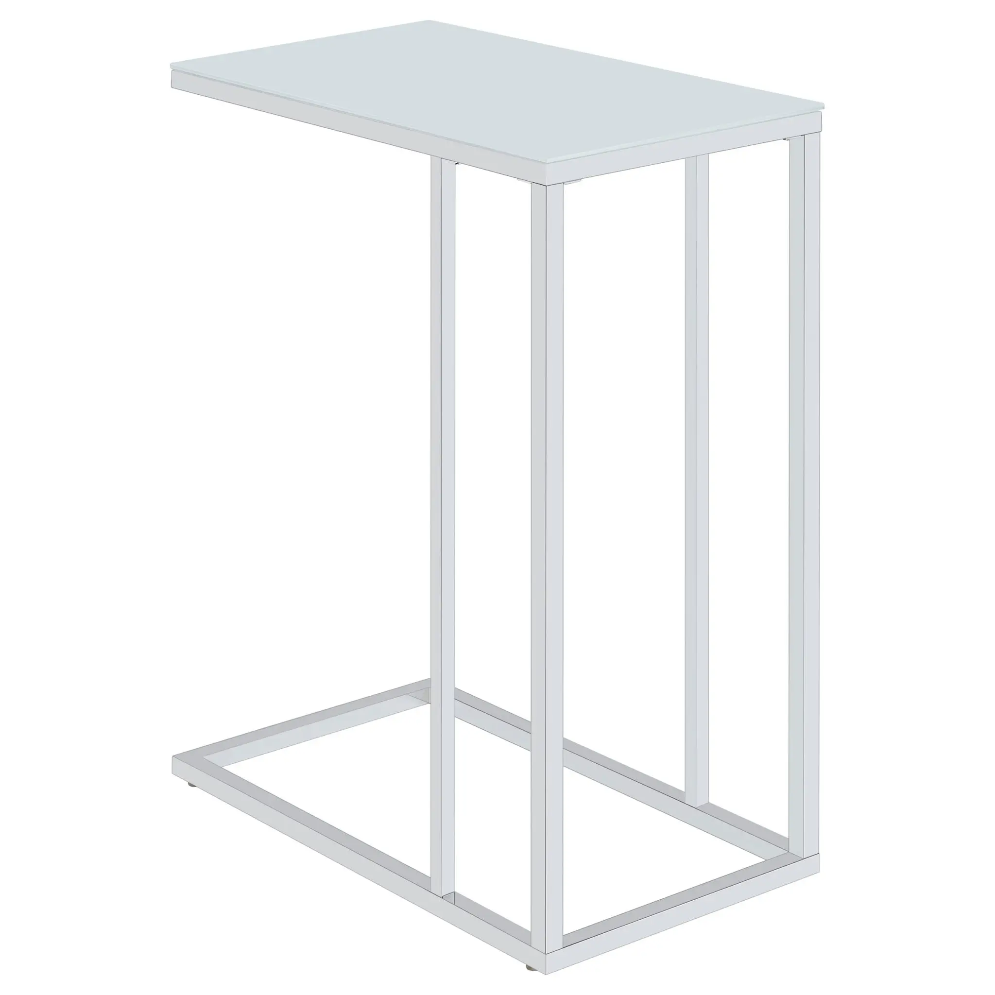 Stella White Glass Top C-Shaped Sofa Side Table Chrome - Image 2