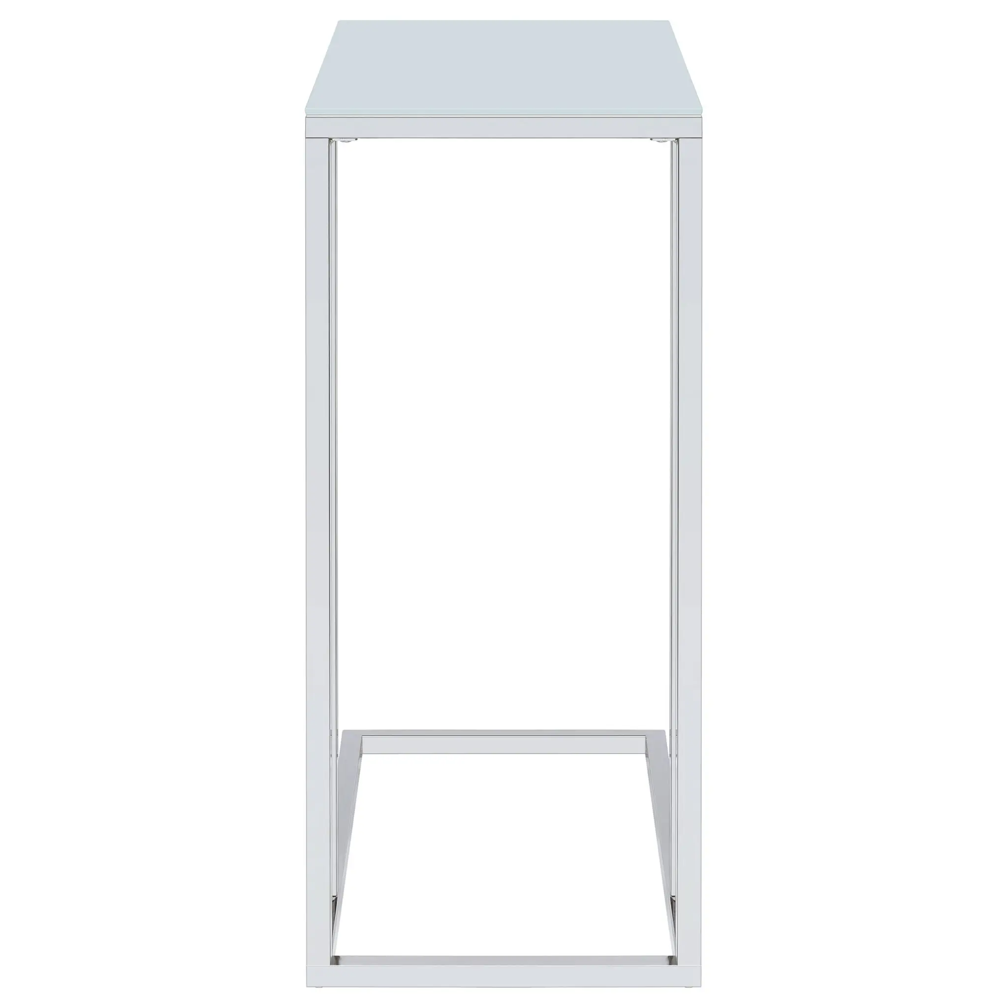Stella White Glass Top C-Shaped Sofa Side Table Chrome - Image 3