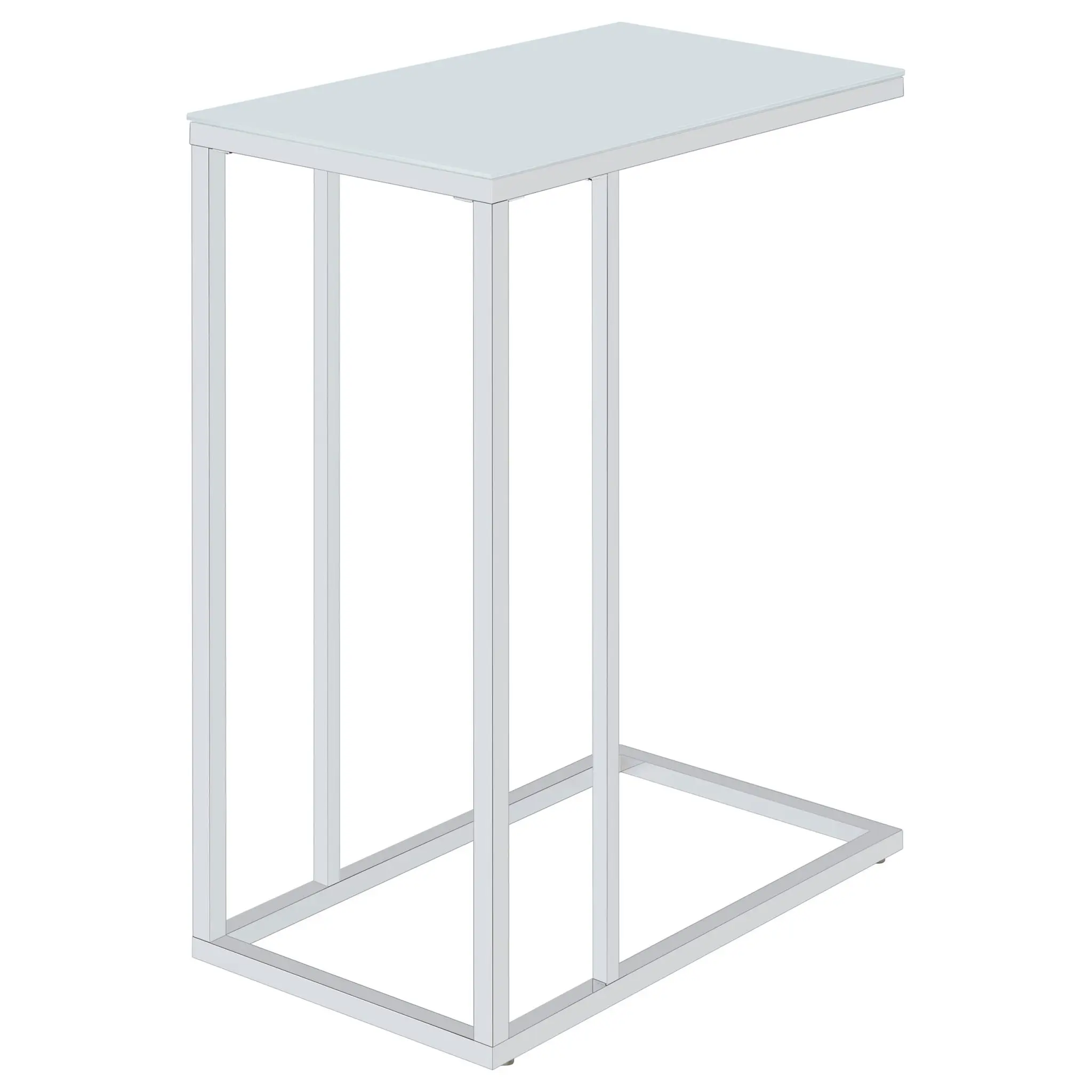 Stella White Glass Top C-Shaped Sofa Side Table Chrome - Image 4