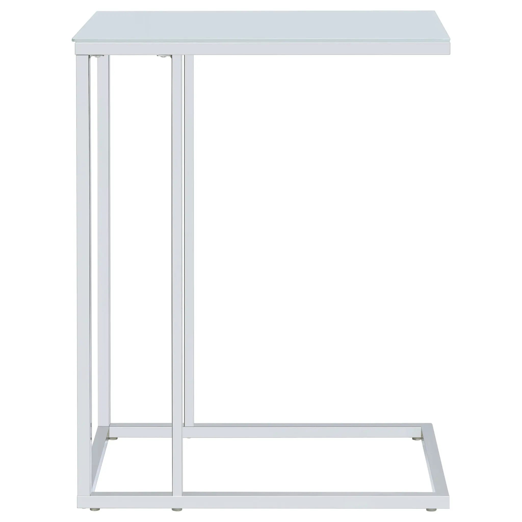 Stella White Glass Top C-Shaped Sofa Side Table Chrome - Image 5